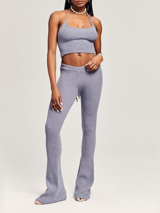 SER.O.YA Pants - SER.O.YA London Knit Flare Pants Gray Ribbed Bell Bottoms NWT XS